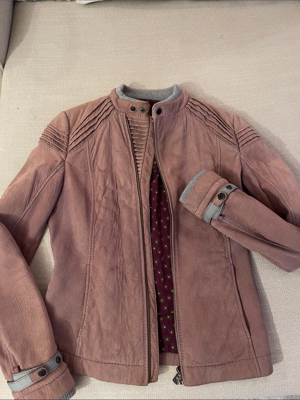 adidas Dusty Rose Leather Jacket with Ribbed Shoulder Detail